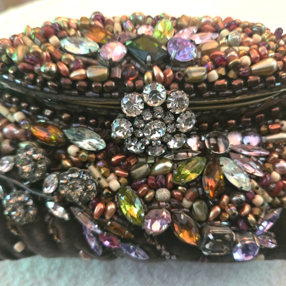 MARY FRANCES Unique Vintage Beaded HANDBAG & SCARF with Multicolor Accents